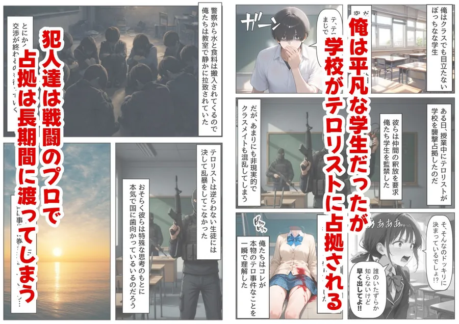 【無料エロ漫画・同人】学校占拠したテロリストに、俺は片思い女子と、無理やりセックスさせられる-1枚目