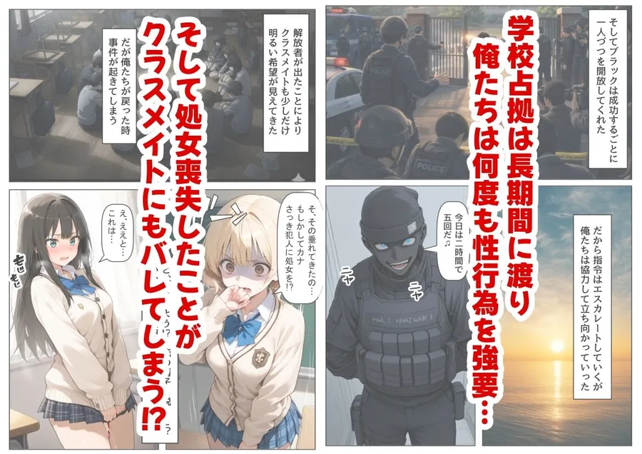 【無料エロ漫画・同人】学校占拠したテロリストに、俺は片思い女子と、無理やりセックスさせられる-5枚目